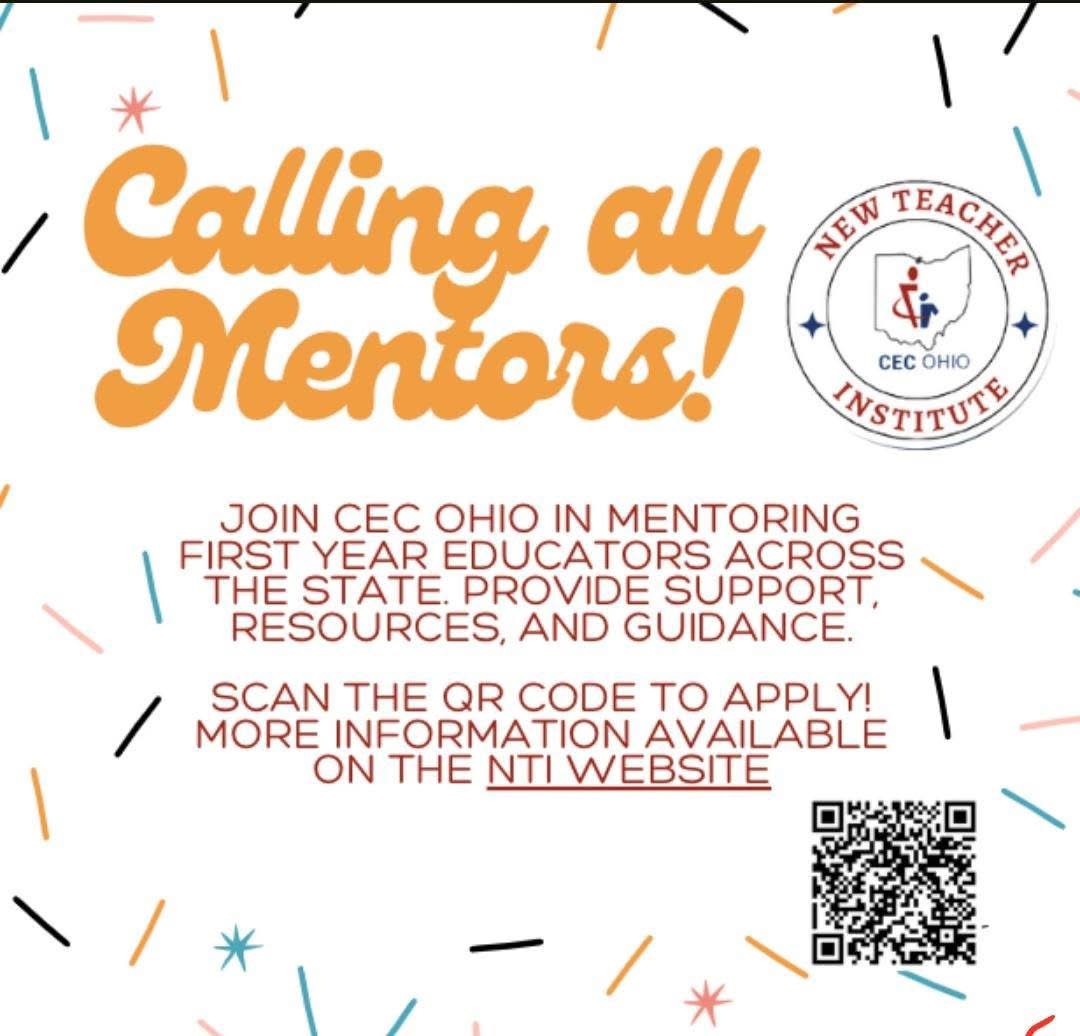Mentors for Ohio CEC's Mentoring Fiest Education Program is now open!